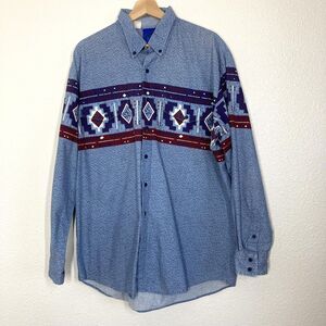 Vintage Roper Shirt Mens XL Blue Southwestern Aztec Western Button Down 90s